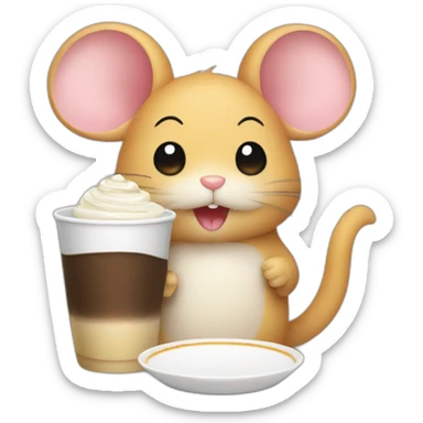 Mouse drink coffee eat suchi sticker