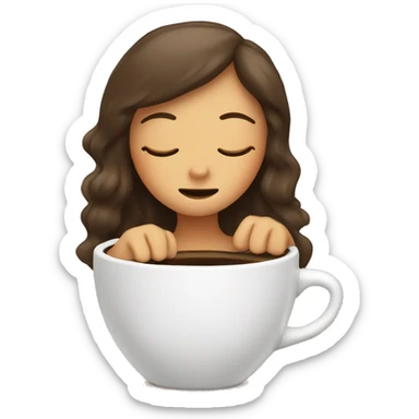 a girl is sleeping in a cup of coffee sticker