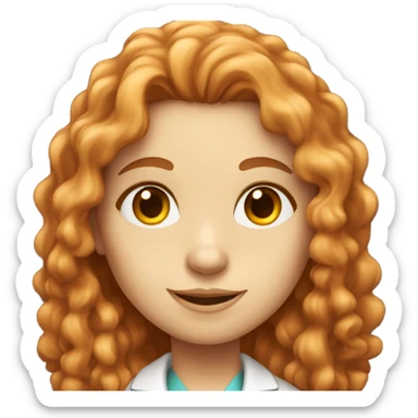 scientist girl with fair skin, long curly reddish hair and hazel eyes sticker