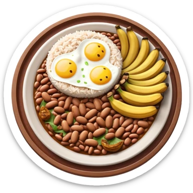 Cinematic Realistic Bandeja Paisa Dish Emoji, depicted as a hearty platter featuring beans, rice, meat, and plantains rendered with detailed textures and vibrant, robust lighting. sticker