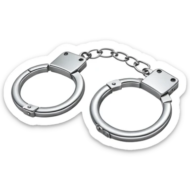 A pair of elegant handcuffs emoji made of silver chrome, smooth rounded design, glossy metallic reflections, luxury fetish aesthetic, minimal iOS emoji style, centered, clean white background sticker
