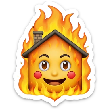 Create a comically crazy looking emoji that looks lost and confused. Have it related to emotional damage for theme with a house burning in background sticker