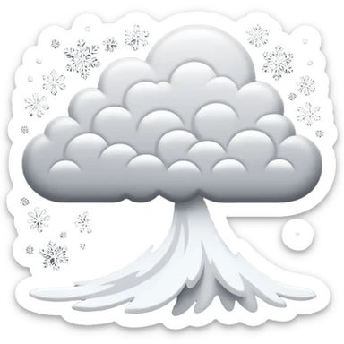 A powerful blizzard emoji icon: storm cloud with heavy swirling snow, strong wind lines, flying snowflakes, dynamic motion. White and gray tones, bold but simple shapes. sticker