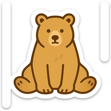 flat toon style blonde grizzly bear sitting, full body icon sticker