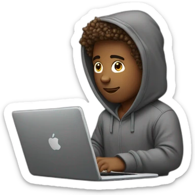 guy with hoodie typing infront of laptop with nice hairs no beard sticker