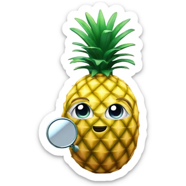 3D elegant pineapple🍍  with big shiny eyes 👀 pineapple holds mirror with its reflection 🪞🍍 sticker
