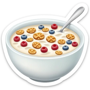 a bowl of cereal with milk with no spoon sticker