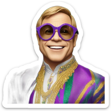 elton john wearing KREWE eywear sunglasses mardi gras sticker