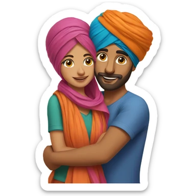 Hug with Punjabi couple boy with turban sticker