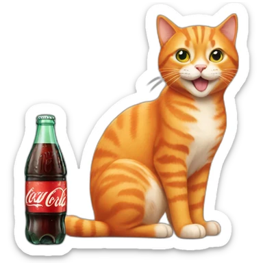 Orange cat with a bottle of coca cola sticker