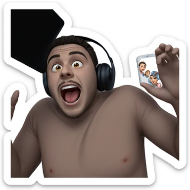 boy with phone and expression sticker