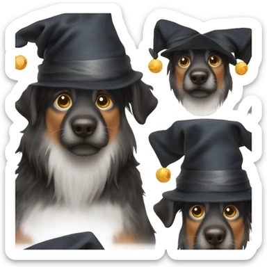 black dog with wizard hat sticker