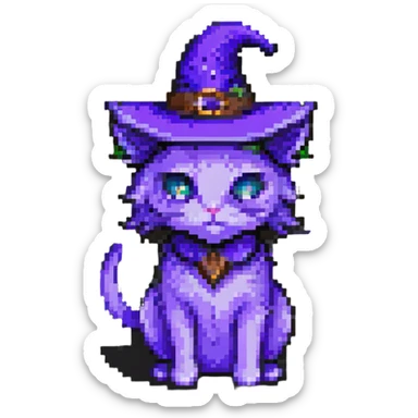 purple witch cat pixel art sticker