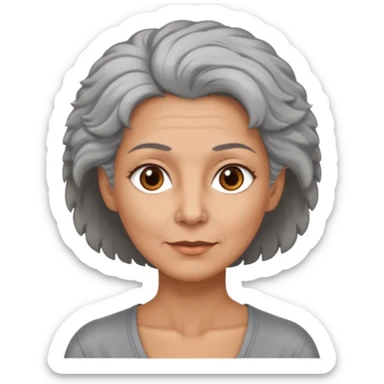 woman 50 years old, shaved grey fluffy hair, tannes skin and brown eyes sticker