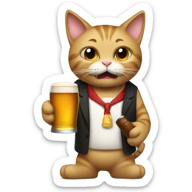 cat holding a beer in one hand and a cigar in his mouth sticker