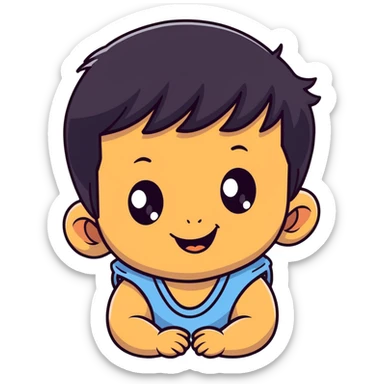 Smiling baby boy face with big eyes, medium skin tone, and black hair sticker