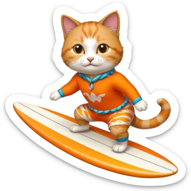 cat surfing in hawaian costum sticker