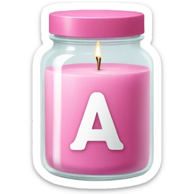 A pink candle in a jar with a white sticker and the inscription a sticker