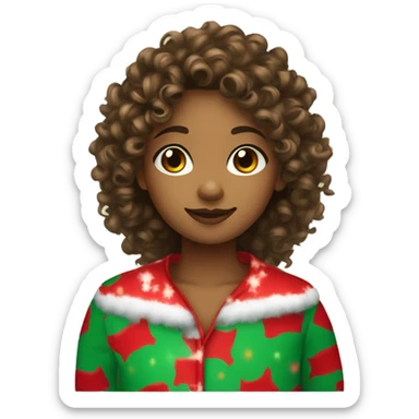 curly haired girl using christmas pajamas sticker