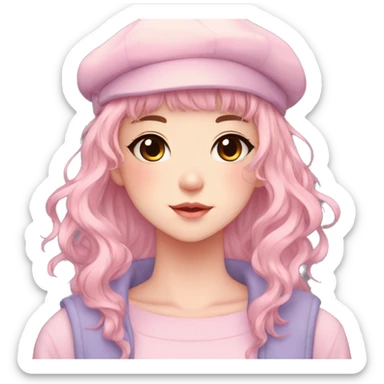 Gorgeous pastel anime girl with blushing face and hair garnitures and pretty hair and a beret aesthetic trending style sticker