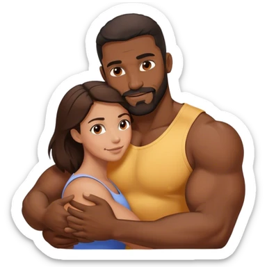 Black man with facial hair and muscles hug small pretty brunette woman sticker
