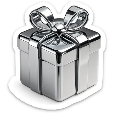 stylized chrome box with a shiny bow, futuristic and smooth sticker