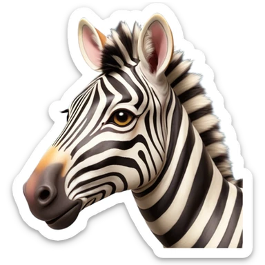 Cinematic Comical Zebra Portrait Emoji, Head tilted dramatically with an exaggeratedly amused expression, featuring a striking, glossy striped fur with bold contrasts, a refined, equine head with a long snout and alert ears, and wide, expressive eyes filled with playful disbelief, Simplified yet hilariously expressive features, highly detailed, glowing with a slightly sassy glow, high shine, dramatic yet playful, stylized with an air of cheeky savannah mischief, bright and endearing, soft glowing outline, capturing the essence of a spirited and over-the-top zebra that feels like it could prance its way into internet fame instantly! sticker