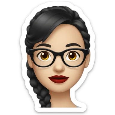 A Russian girl with a dark hairstyle, red lipstick on her lips and glasses sticker