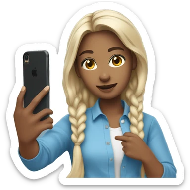 influencer taking selfie with a blue shirt sticker
