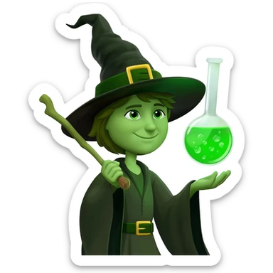 green witch cooking potion sticker