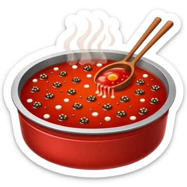 chengdu hotpot, oily surface, peppercorns and chili sticker