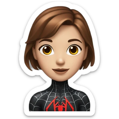 Girl with brown hair and spider-man suit and silver eyes sticker