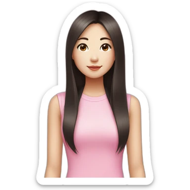 19 year old chinese american girl who likes pink with long straight dark brown hair and a round face sticker