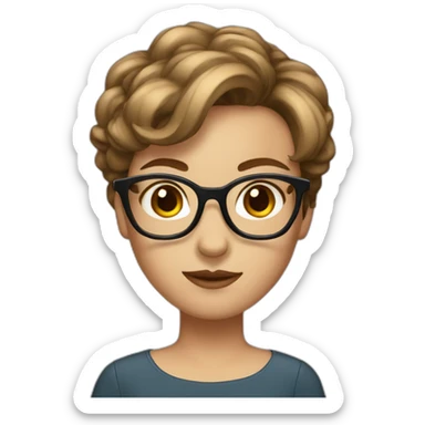 A single girl with glasses with short brown hair woth hot dress sticker