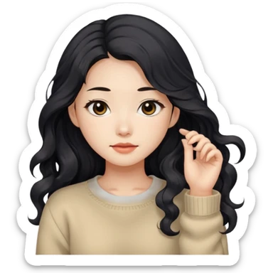 Beautiful girl,Black hair, wavy long hair,Black eyes,Chinese, beige sweater  sticker