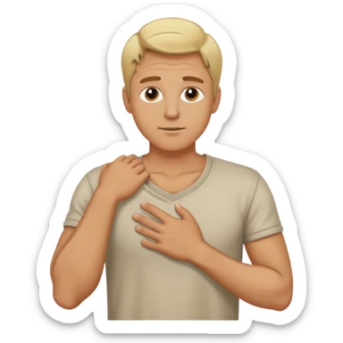 a blonde man put his one hand to the left of his chest and he wears daily outfits sticker