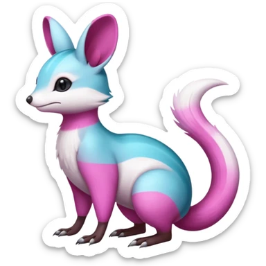 cyan-Magenta-gradients Minccino-Emolga-Numbat-Sergal-fusion-hybrid-animal-creature, full body sticker