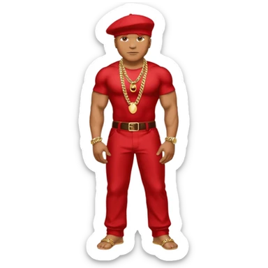 LL Cool J with metallic red pants, shirtless with necklace sticker
