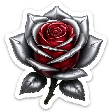 Make the ice rose metallic in a style that resembles emoji style, with no background. sticker