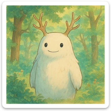 whimsical forest spirit with soft colors and gentle expression in ghibli style sticker