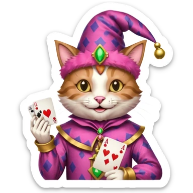 court jester cat medieval, poker card ace, pink sticker