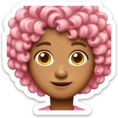 A boy with curls with pink front strands looks forward sticker
