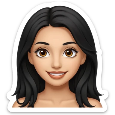 Lightly tan woman with black long hair brown eyes full lips smiling and dramatic long dark eyelash extensions sticker