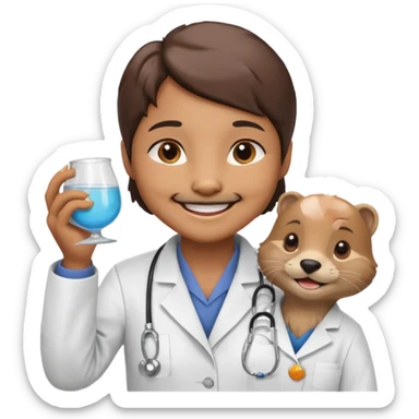 crea una nutria nutriologa con bata blanca diciendo gracias sticker