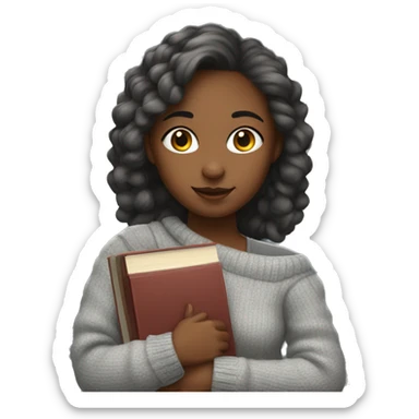 Girl with Off one shoulder grey sweater with books in her arms   sticker