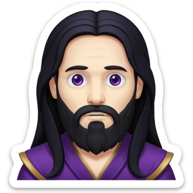 Pluto, God of Death from Gods and Goddesses with long black hair and beard, deep purple outfit sticker