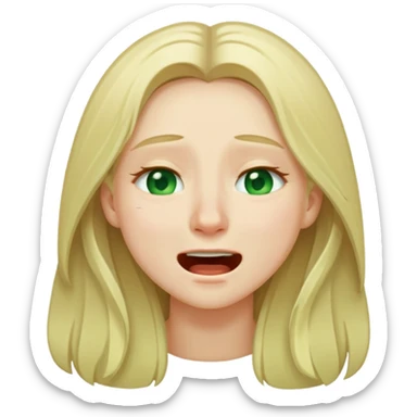 ios emoji style, blonde with long hair and pale green eyes crying, laughing, thoughtful and winking, appearance taken from reference sticker