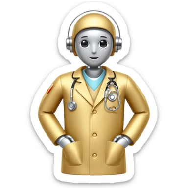 medical robot with a doctor's coat and a stethoscope sticker