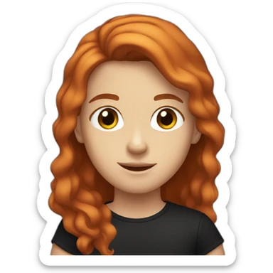 A white teenager with big brown eyes and middle-parted red hair, wearing a black T-shirt. sticker