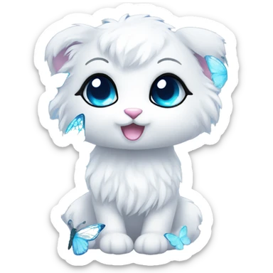 Edgy Cute Cool Kawaii gorgeous sparkly ethereal white fantasy animal with blue eyes sona with flowers and butterflies sticker